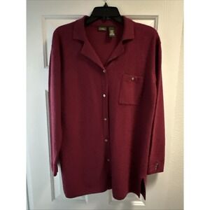 Vintage 90s L.L.Bean Women's Burgundy Wool Cardigan Button